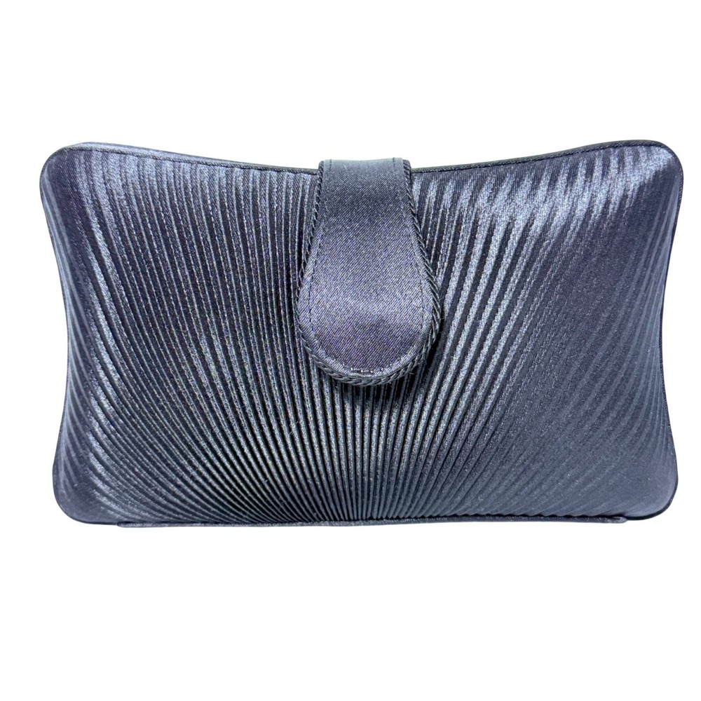 Carlo Fellini Black Pleated Satin Evening Clutch Crossbody Bag Formal Wedding